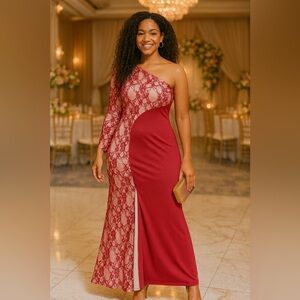 Elegant Red Lace One-Shoulder Dress